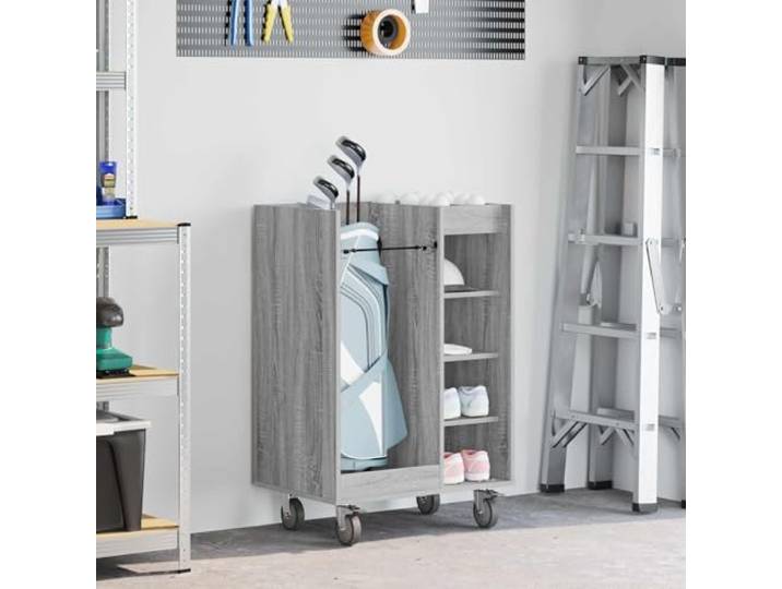 HKPWRBFG Golfschrank Sonoma Grau, Aufbewahrungsschrank mit 4 Rollen 65 x 45 x 98 cm, Robuster Metallrahmen, Stilvolles Design