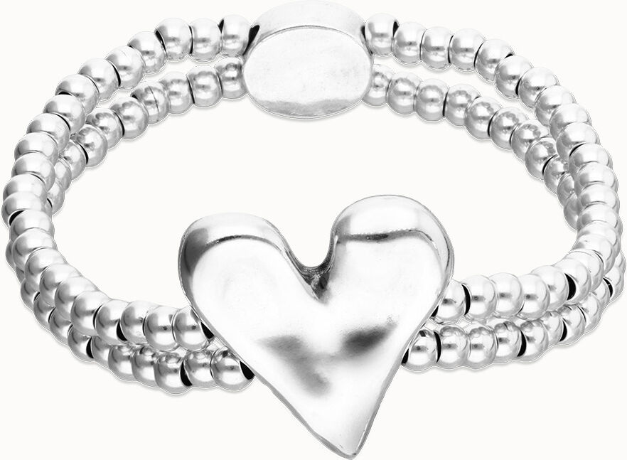 UNOde50 Pulsera elástica doble bañada en plata de ley con detalle de corazón Plateado L