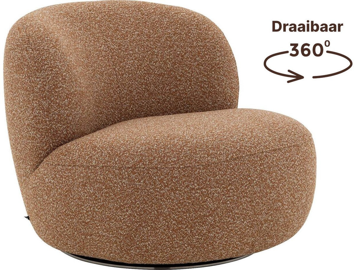 Goossens Fauteuil Avi Lounge - Bruin - Stof