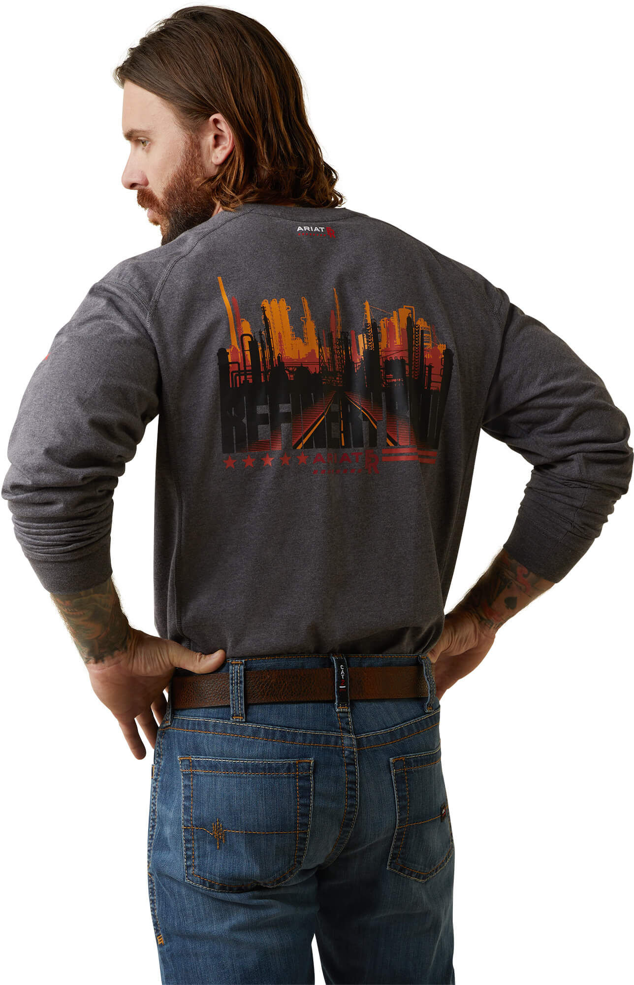 Men's Flame-Resistant Air Refinery Row Graphic Henley Top in Charcoal Heather Cotton, Size: Large by Ariat