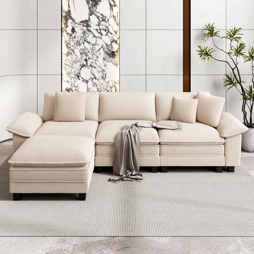 Blue Elephant Modular Corner Sofa Beige Corduroy 4
