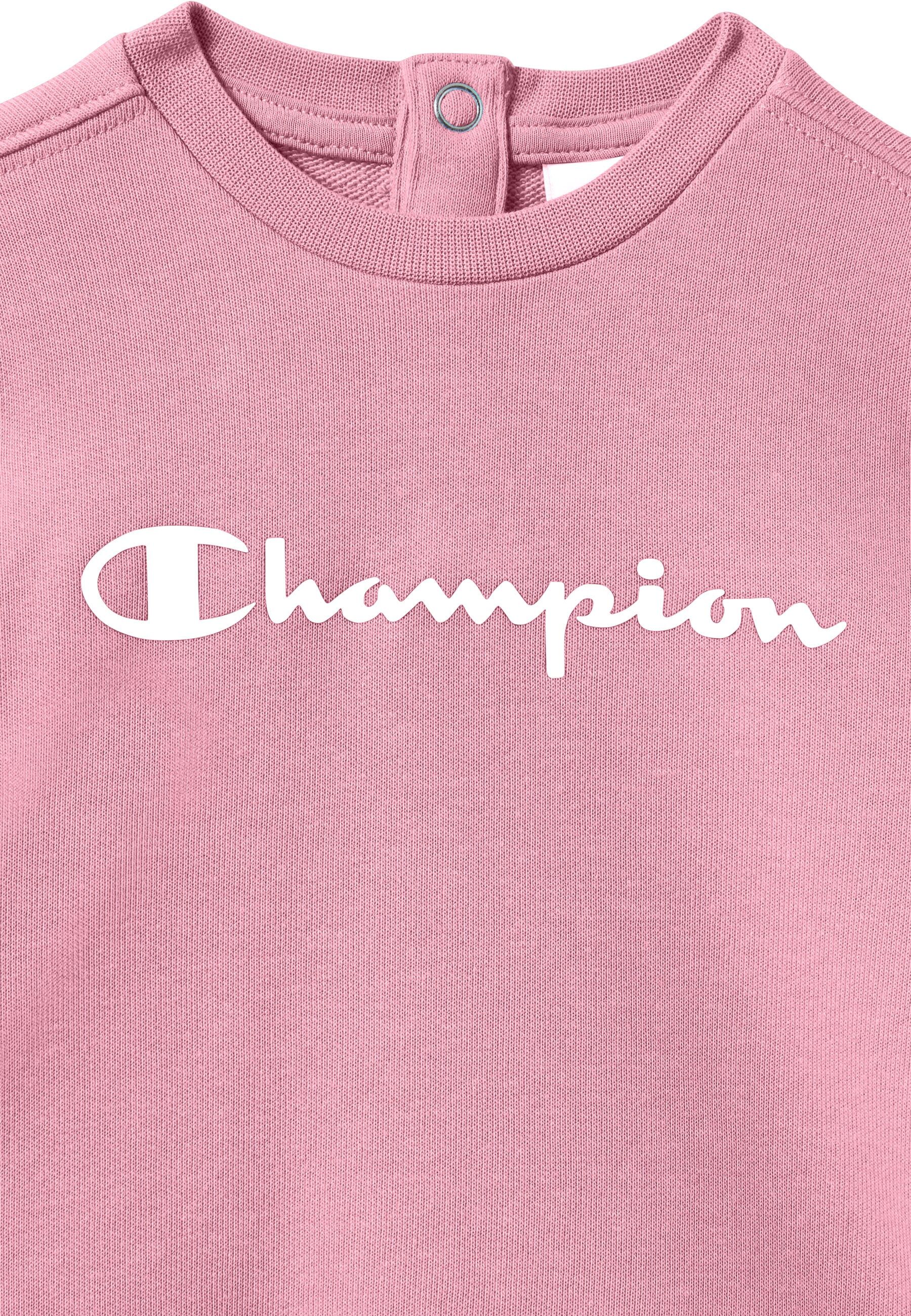 Jogginganzug CHAMPION "ICONS CONTRAST Toddler Terry Crewneck Sweatsuit", Kinder, Gr. 92, rosa (csr, nny), Obermaterial: 54% Baumwolle, 46% Polyester, Sportanzüge Jogginganzug, 2-teiliges Set, aus Baumwolle und Polyester, bequeme Passform