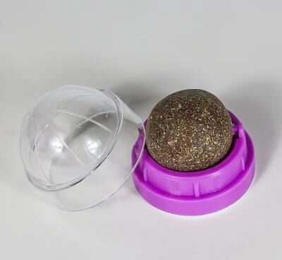 Pet Hub Rotatable Catnip Wall Ball: Interactive Toy For Cats, Teeth Cleaning & Hairball Removal   Freshens Breath   Natural Cat purple