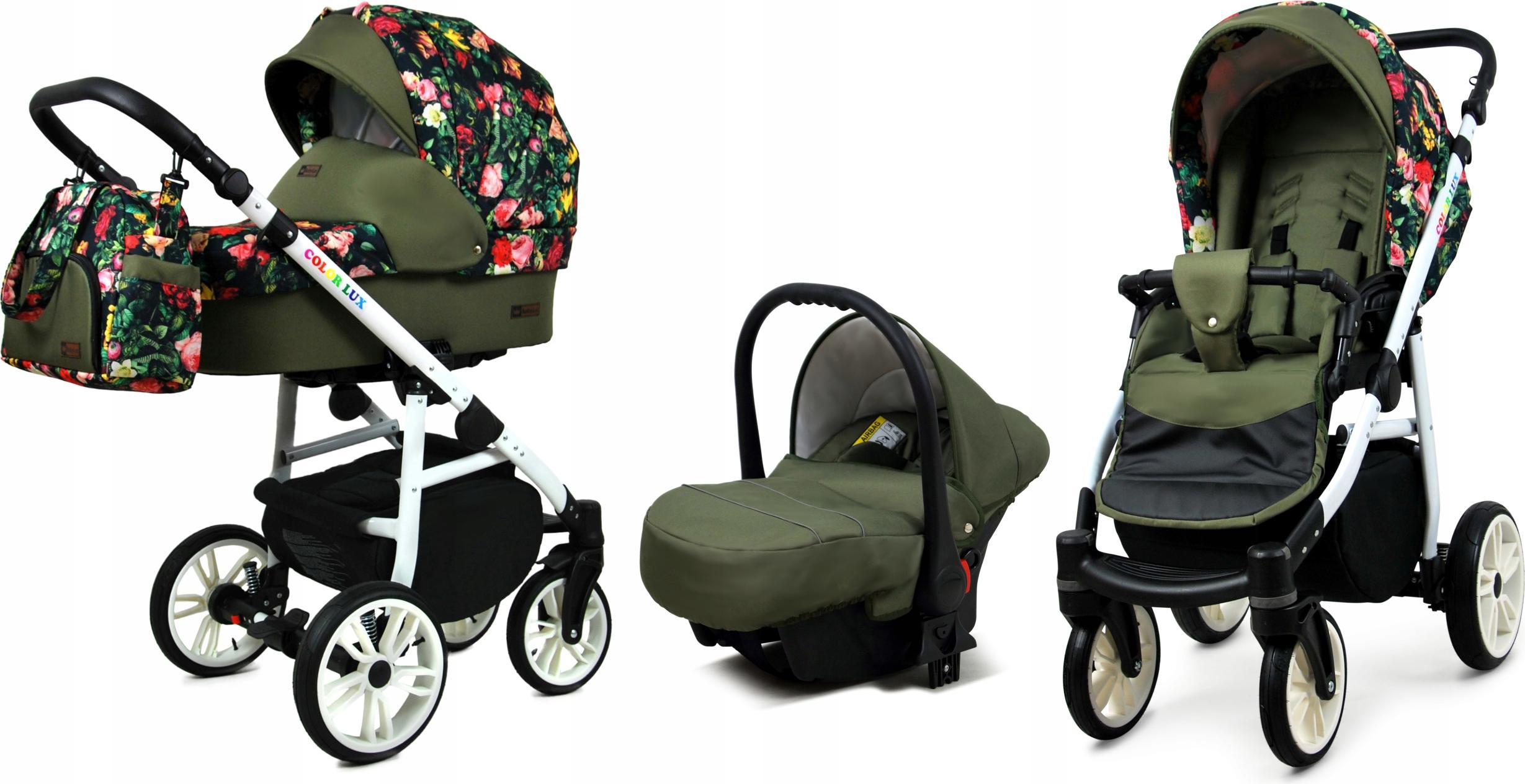 BabyLux Color Lux | 3in1 Kinderwagen Set | Roses With Tulips | Kombikinderwagen | Kinderwagense