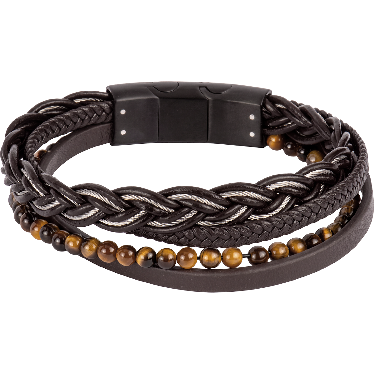 Jacques Lemans Lederarmband mit Tigerauge