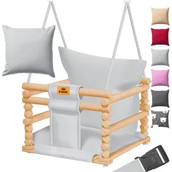 KIDIZ® Babyschaukel Kinderschaukel Schaukelsitz mit Polsterung   Holz-Schaukel mit Anti-Kipp bis 60KG   Höhenverstellbar Indoor & Outdoor   0,5 - 3 Jahre   Montagezubehör & Sicherheitsgurt