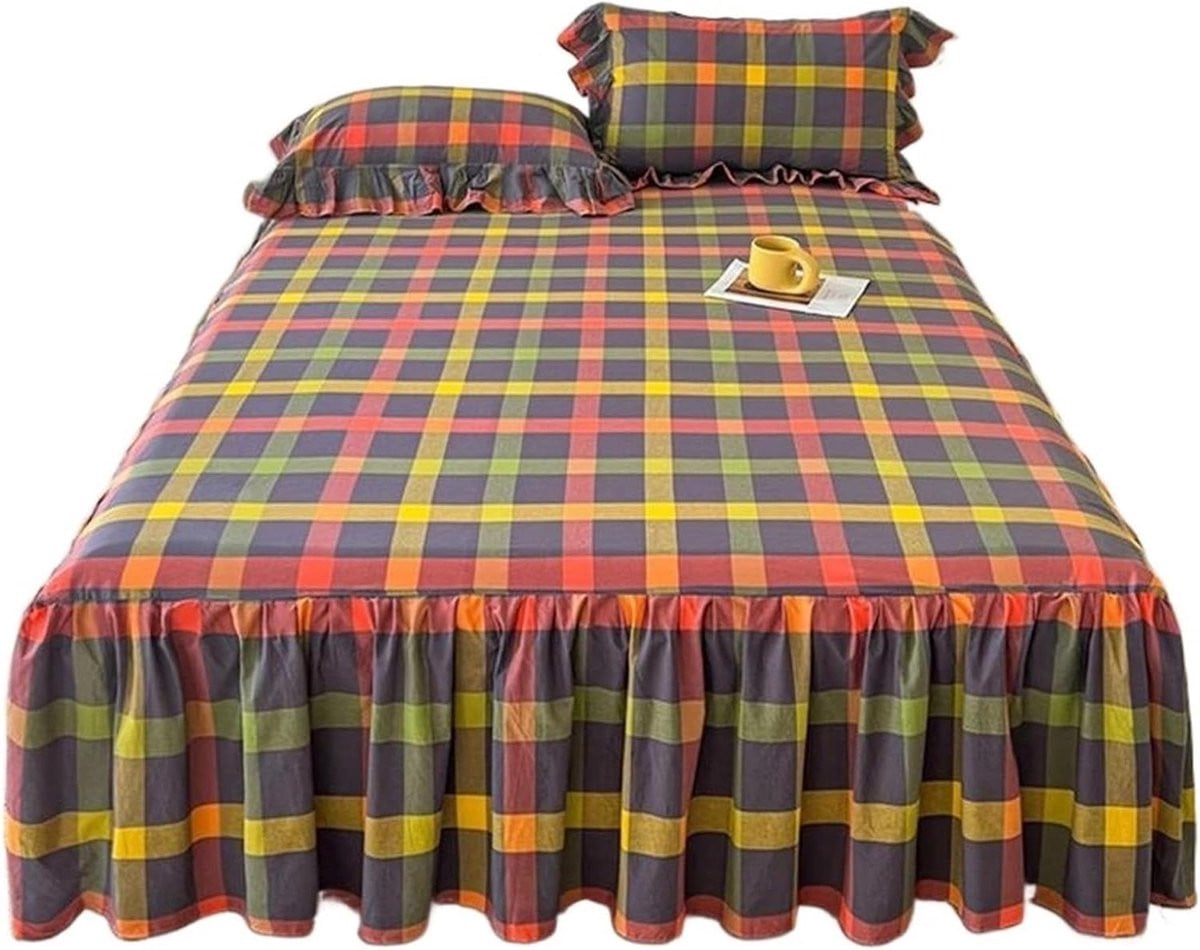 Kingsize Bedrok met Ruches in Kaki - Sprei voor Slaapkamer Decoratie - 198 x 203 cm