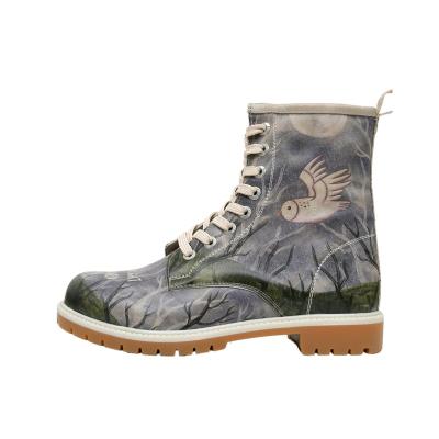 Schnürboots DOGO "Long Boots Schnürstiefel The Night Is Dark Damen Stiefeletten", Damen, Gr. 36, Normalschaft, grau, Lederimitat, Schuhe Schnürboots, Handgefertigt