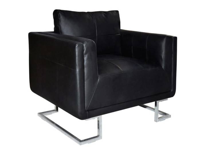 Bonne qualité - Fauteuil cube avec pieds chromés Noir Similicuir LVL5620