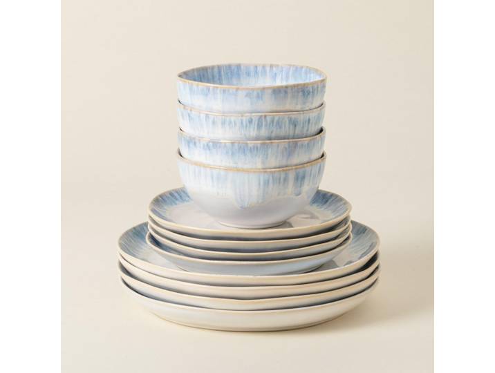 Costa Nova Kombiservice Brisa, Blau, Weiß Hochglanz, Keramik, 12-teilig, 670 ml, Handmade in Europe, Essen & Trinken, Geschirr, Geschirr-Sets, Kombiservice