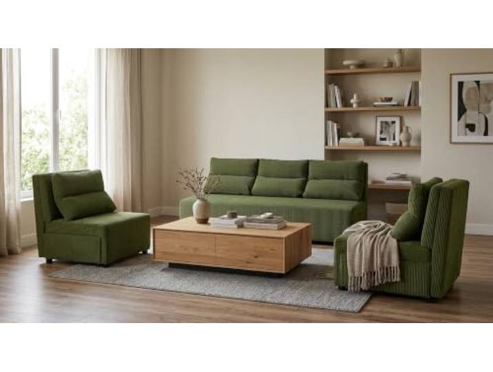 Family Meble Kimo Sitzgruppe, Sofa und 2 Sessel – Olivgrün – 246