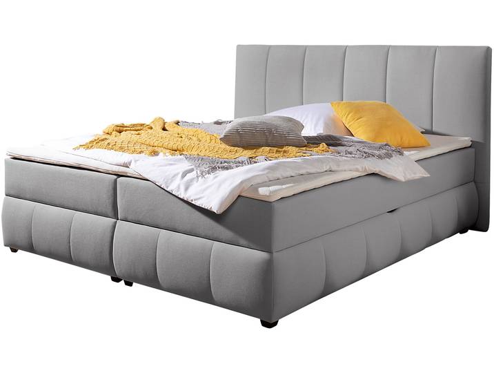 Boxbett, Grau, 212x230 cm, Strukturstoff, Mit Bettkasten & Topper, Modern, Inosign