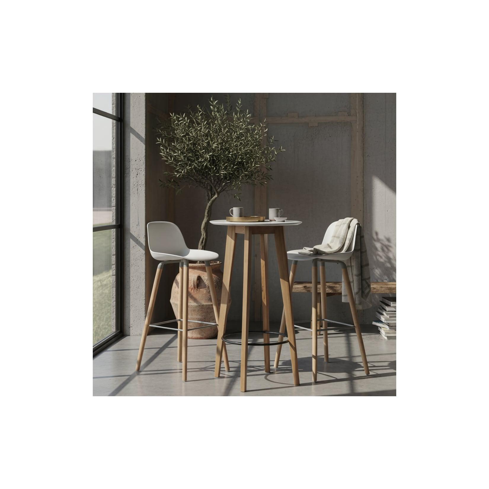 Stehtisch – Weiß, 60x110x60 cm, rund, Holzoptik, skandinavisch