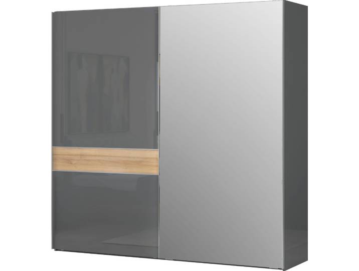Schwebetürenschrank OTTO HOME Onyx, Schwebetürenschrank inklusive Innenleben, FSC-zertifiziert , grau (anthrazit, walnussfarben), B:230cm H:224cm T:61cm, Holzwerkstoff, Schränke, Schwebetürenschrank, UV lackiert, hochglänzend anthrazit, mit Soft-Close Funktion