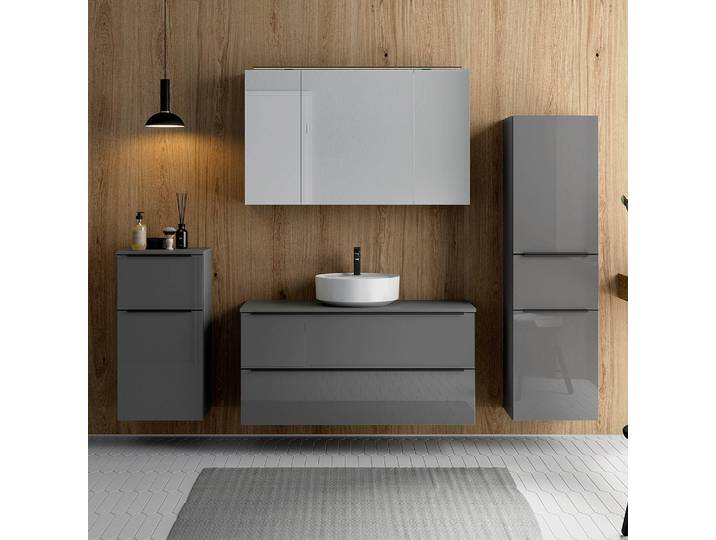 Badezimmerset MYBA XLI 4-teilig 210cm Grau/Hochglanz Grau