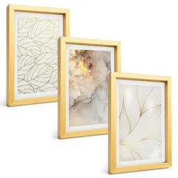 BILDER SET 3er Set - 20x30 cm Goldrahmen - Blättermuster Marmor abstrakt