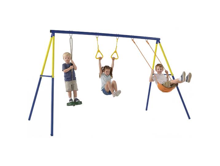 Aiyaplay Balançoire pour enfants 3 en 1 : Balançoire classique, balançoire debout et cerceaux de gymnastique, capacité de charge 150 kg, pour enfants de 3 à 8 ans, multicolore