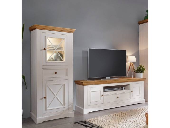 Lebenswert Wohnwand WZ-0133, (2-teilig) weiss / eichefarbig - 268x177x42 (BxHxT)