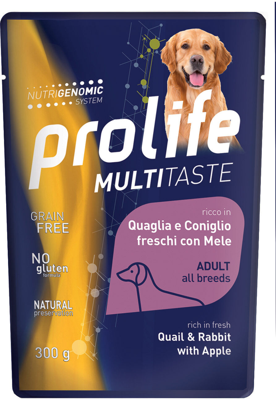 Prolife Cane Multitaste Adulto Quaglia, Coniglio & Mela Busta 300 Gr
