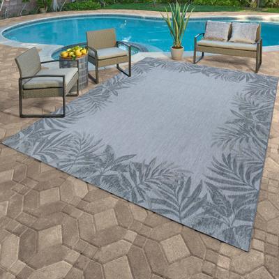 Gertmenian Paseo Tropic Ash Grey Casual Palm Boarder Flatweave Indoor/ Outdoor Area Rug