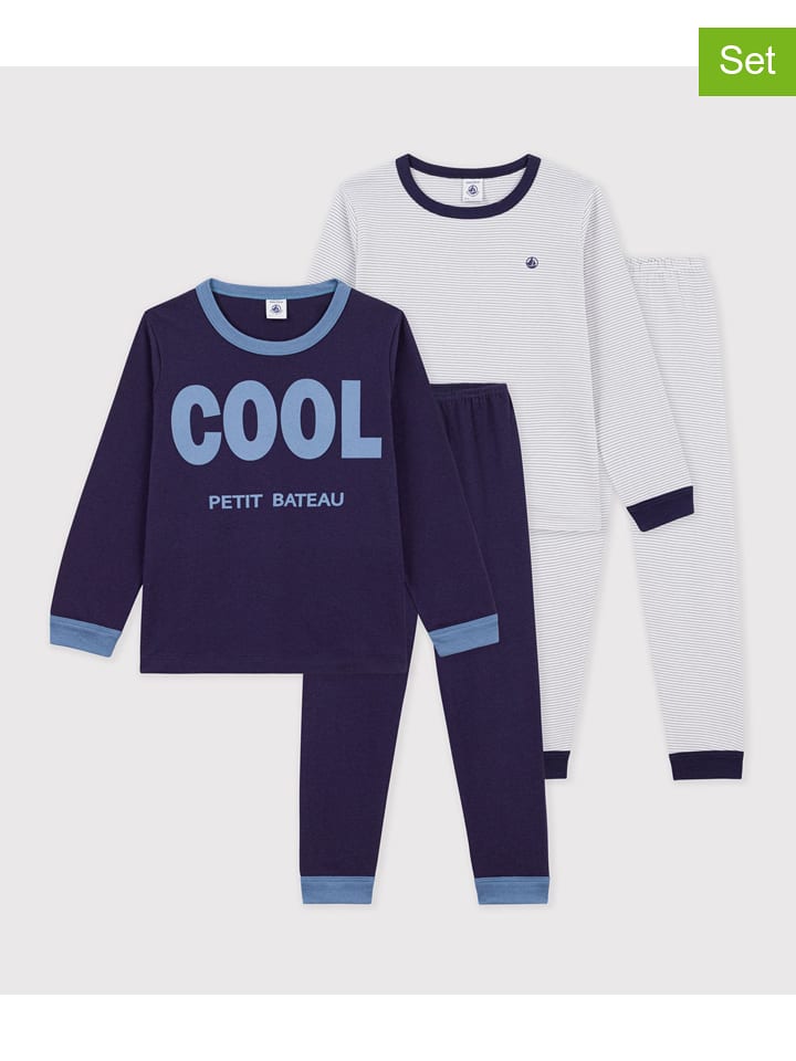 PETIT BATEAU 2er-Set: Pyjamas in Dunkelblau/ Blau - 128