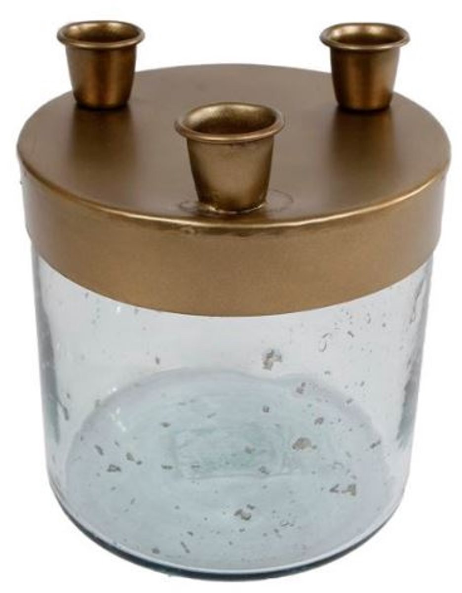 Van Manen Kandelaar Decoration Jar Glas Goud/transparant 16 cm