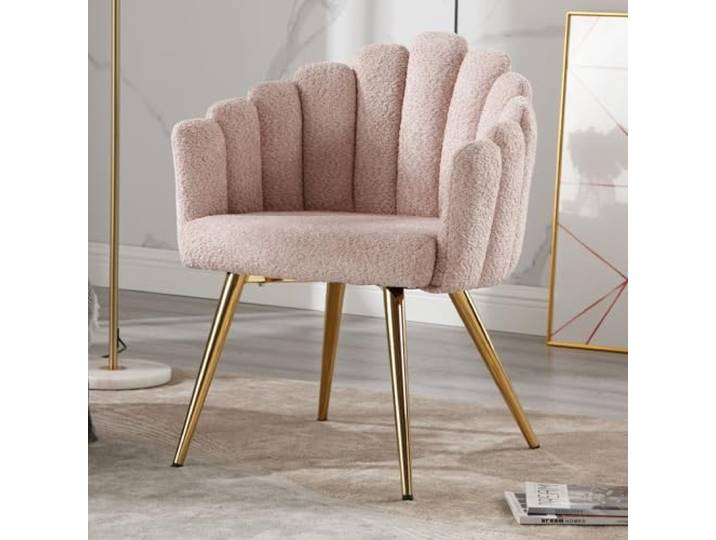 Ya-Home Sessel Kunstfell mit goldenen Metallbeinen gepolsterter Armlehnensessel Polsterstuhl für Wohnzimmer/Schlafzimmer, Rosa