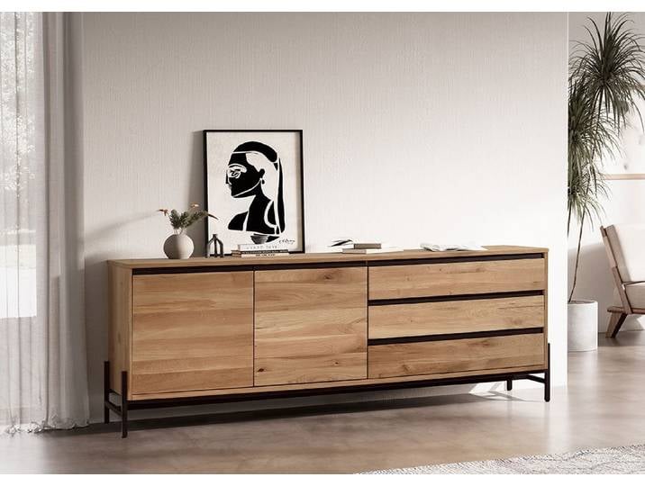 Sideboard 189x67cm 'Veneza' Wildeiche & Metall schwarz