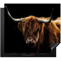 HERDABDECKPLATTE Schottischer Highlander - Hörner - Schwarz - Tiere - Natur - Wild - Kuh Glaskeramikkochfeldabdeckung 59x52 cm