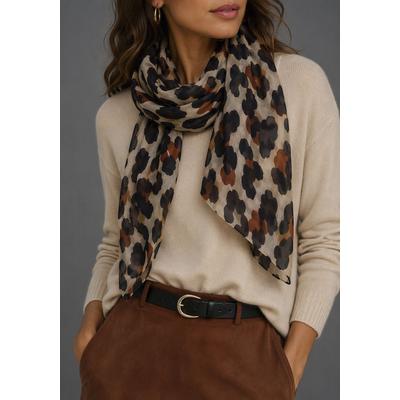 Modetuch LAURA SCOTT, Damen, beige (beige, schwarz), Web, Polyester, bedruckt, Modetücher, in Schalform mit trendigem Leo-Allover-Druck