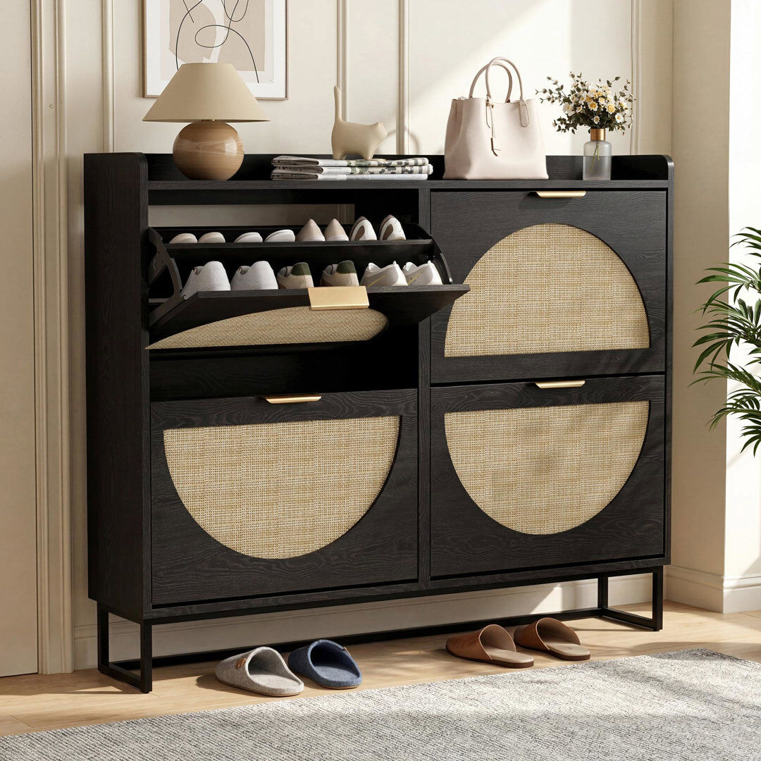 Brayden Studio 20 Pair Solid Wood Shoe Storage Cabinet Black 20
