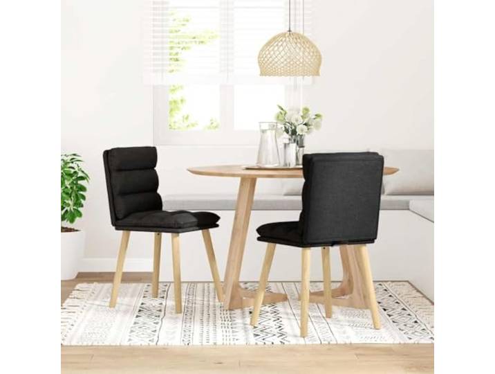 HKLGBVCR Essstühle, 2 Stück, Schwarz, Stoff Massives Gummibaumholz, Polyestergewebe, dicker Schaumstoff, gepolsterte Sitzfläche, ergonomische Rückenlehne, Esszimmer