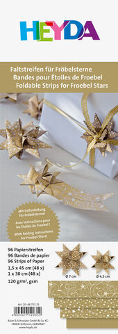 Heyda Papierstreifen-Set Fröbelsterne, gold-weiß, 96 Streifen