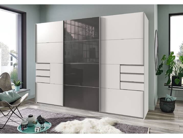 Schwebetürenschrank Saigon - Glas 270cm Schwarz/Weiß/Grau/Weiß