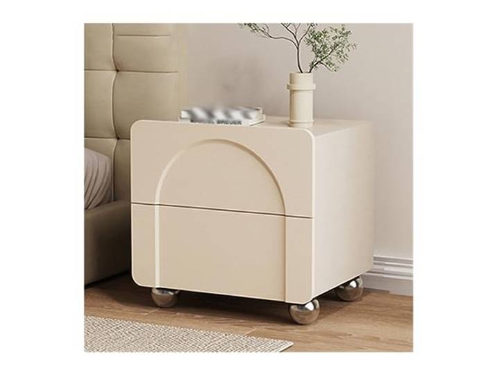 YANG11FAN Vielseitig Kleiner Nachttisch aus Holz einfache Aufbewahrung Nachttisch mit Doppelschublade(Beige,Groß)