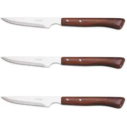 Arcos Stainless Series – Packung mit 3 Stück Steakmesser – 105 mm NITRUM-Edelstahlklinge – Griff aus komprimiertem Buchenholz in Braun