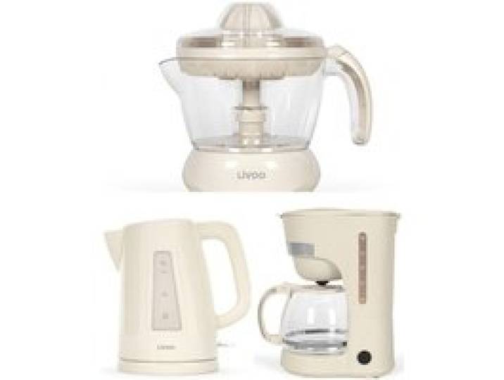 PACK DEJEUNER - LIVOO - Bouilloire Électrique 1.7L 2200W - Presse Fruits 0.7L 25W - Cafetière 1.25L 750W