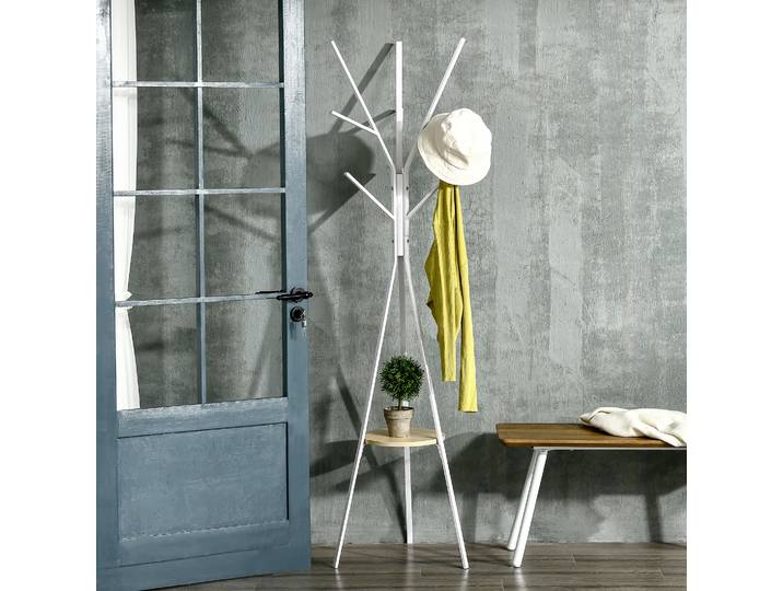HOMCOM Porte-Manteau Métal Blanc avec Étagère