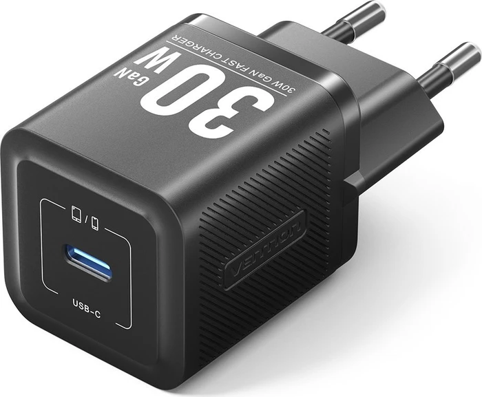 Vention 1-Port USB-C GaN Charger (30W) EU-Plug Black