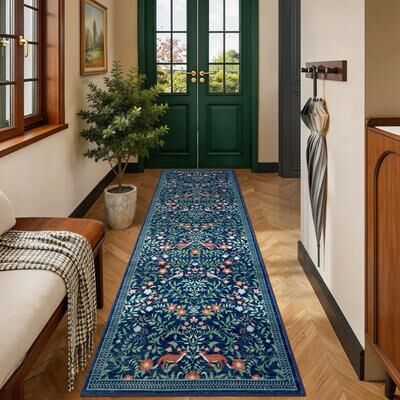 Garvee Vintage Fox Floral Print Washable Area Rug