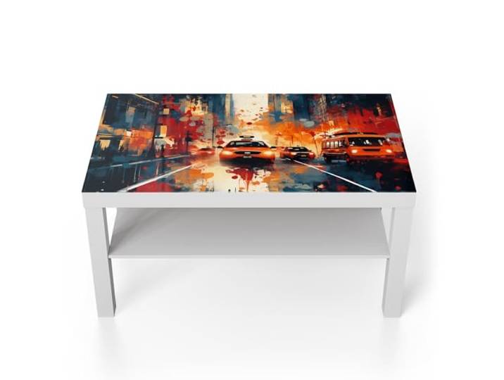 DEQORI Glastisch weiß groß 90x50 cm Motiv Metropolenrausch ausgefallener Beistelltisch aus Glas Hochglanz Couchtisch fürs Wohnzimmer moderner Couch Tisch mit Design