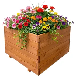 IvoQ Pflanzkasten aus Holz für Draußen - Quadratisch 60x60x45 cm - Massives FSC-Fichtenholz - Wetterfester Blumenkasten Garten & Terrasse