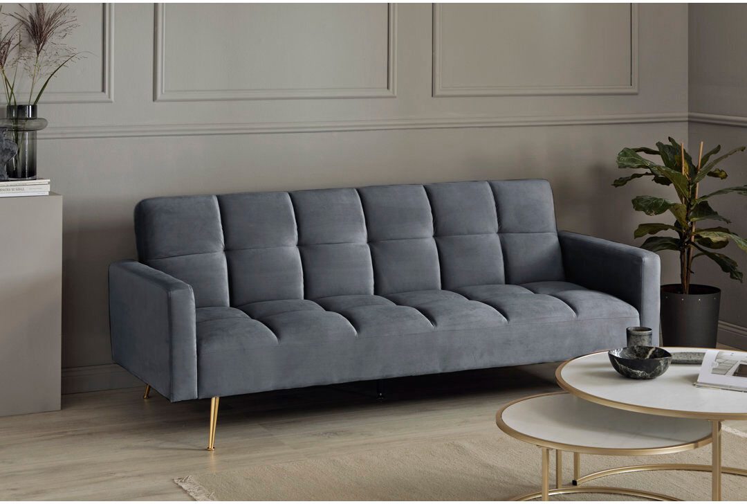 Mercury Shiflet 3 Seater Manual Reclining Velvet Sofa Bed Grey 84cm H X 213cm W X 84cm D