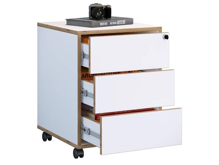 VCM Rollcontainer Weiß 42x45x50 cm 3 Schubladen Serie Salia mit Rollen Stauraum für Büromaterial - Arbeitszimmer - Für Ordnungsliebende - Holzwerkstoff mit stabilen Griffen