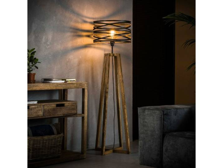 Liadomo Stehleuchte Prescott, Holzgestell, Metallschirm, Industr