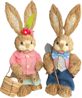 Inspire Picks Straw Easter Bunny Decoration Rustic Spring Rabbit Ornament For Home & Garden 2pcs B