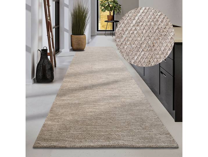 Wollteppich ELLE DECORATION Pradesh , beige (linen,weiß), B:80cm H:10mm L:200cm, Wolle, Teppiche, Wollteppich, Handgewebt, Wolle, Natur, Läufer, Wohnzimmer, Schlafzimmer, Skandi