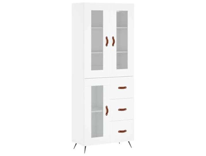 Roanoer Highboard Weiß 69,5x34x180 cm Schrank aus Holzwerkstoff 2-Teilig Eleganter Vitrinenschrank für Wohnzimmer und Essbereich mit Glastür, Metallfüßen und viel Stauraum in strahlendem Weiß.