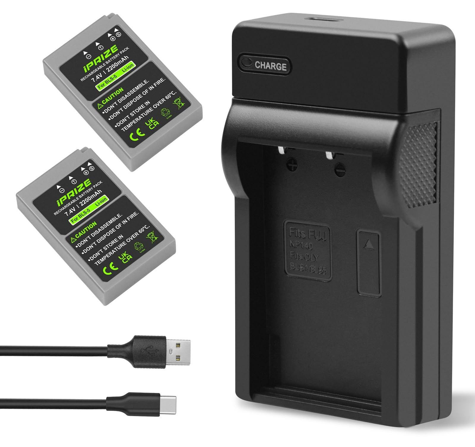 2x 2200mAh accu en oplader voor E-PL6, E-PL7, E-PL8, E-PL9 van Lustrens