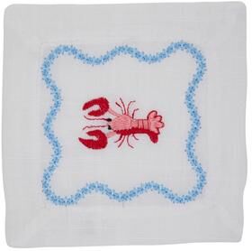 Saro Embroidered Lobster Cocktail Napkins (Set of 4) - Nautical Beverage Napkins for Coastal Entertaining & Summer Gatherings